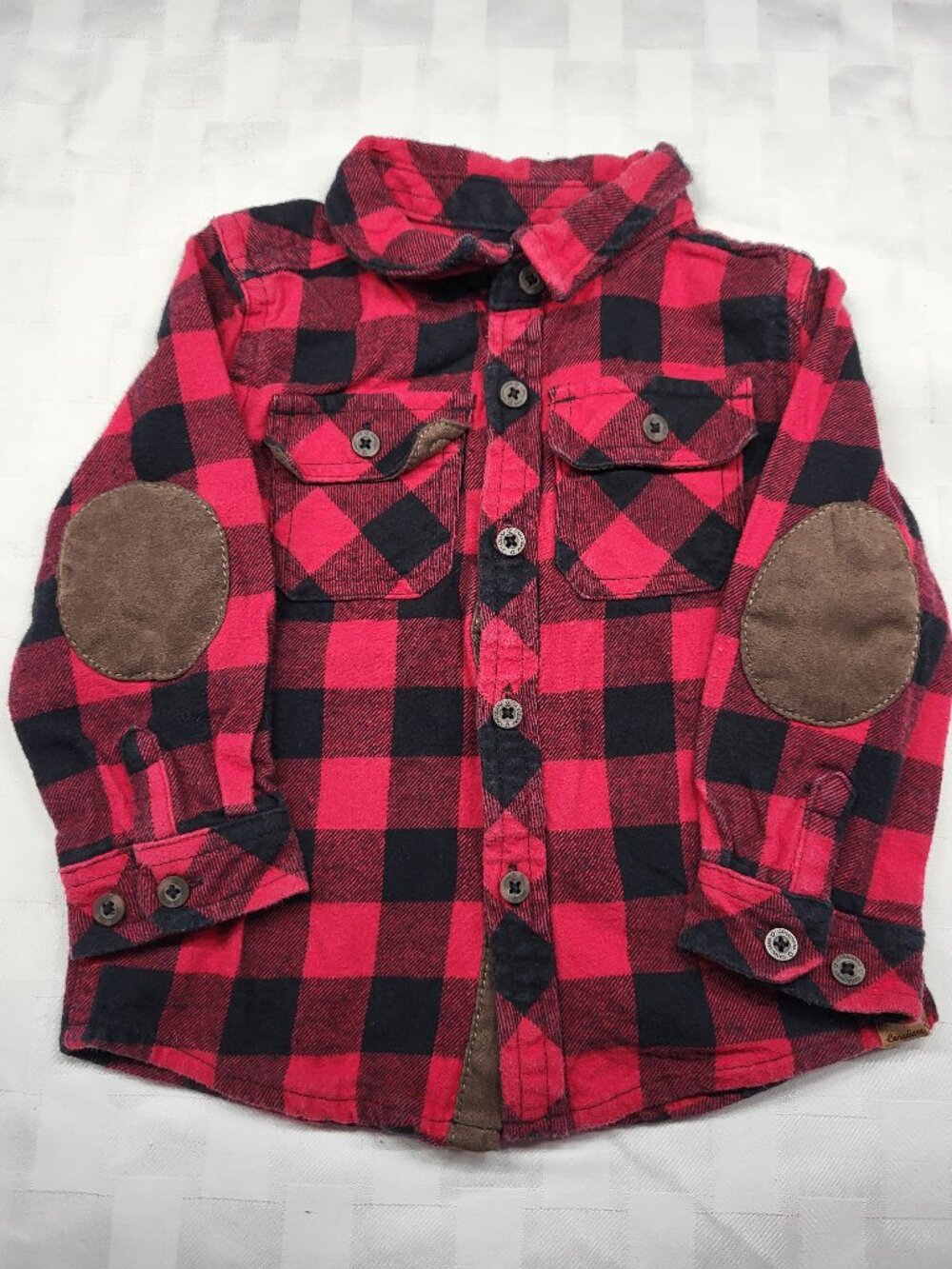 Canadiana Plaid Long Sleeve Patch Button Down Shirt Kids Size 18-24 months